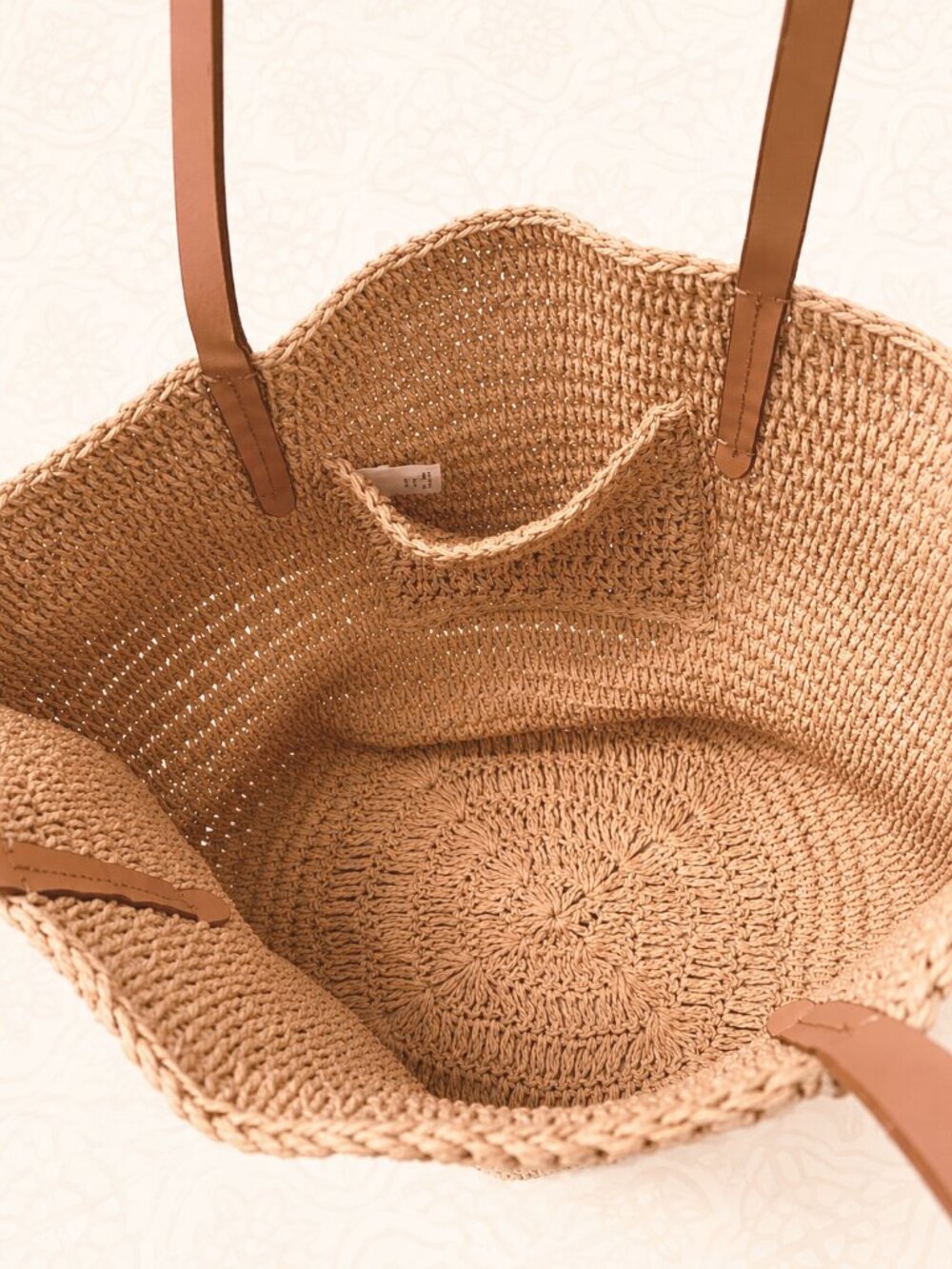 NWOT J. Crew Woven Straw Market Tote Large Packable Bag With Leather Straps - Picture 4 of 10